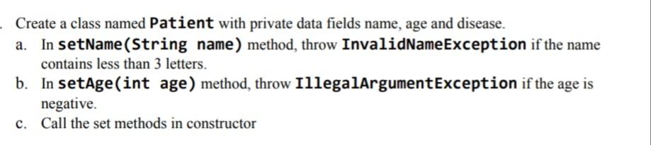 Solved Create a class named Patient with private data fields | Chegg.com