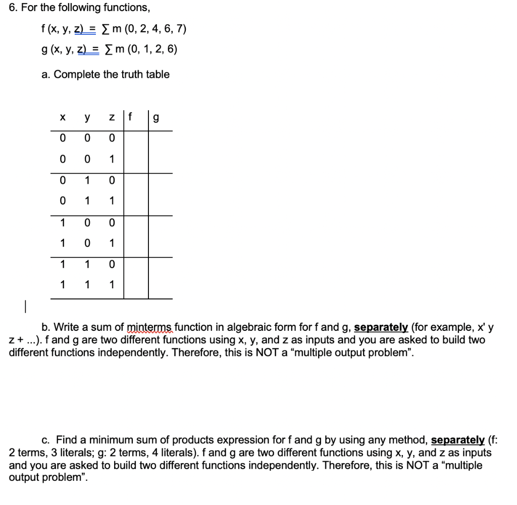 Solved 6 For The Following Functions F X Y Z M 0 Chegg Com