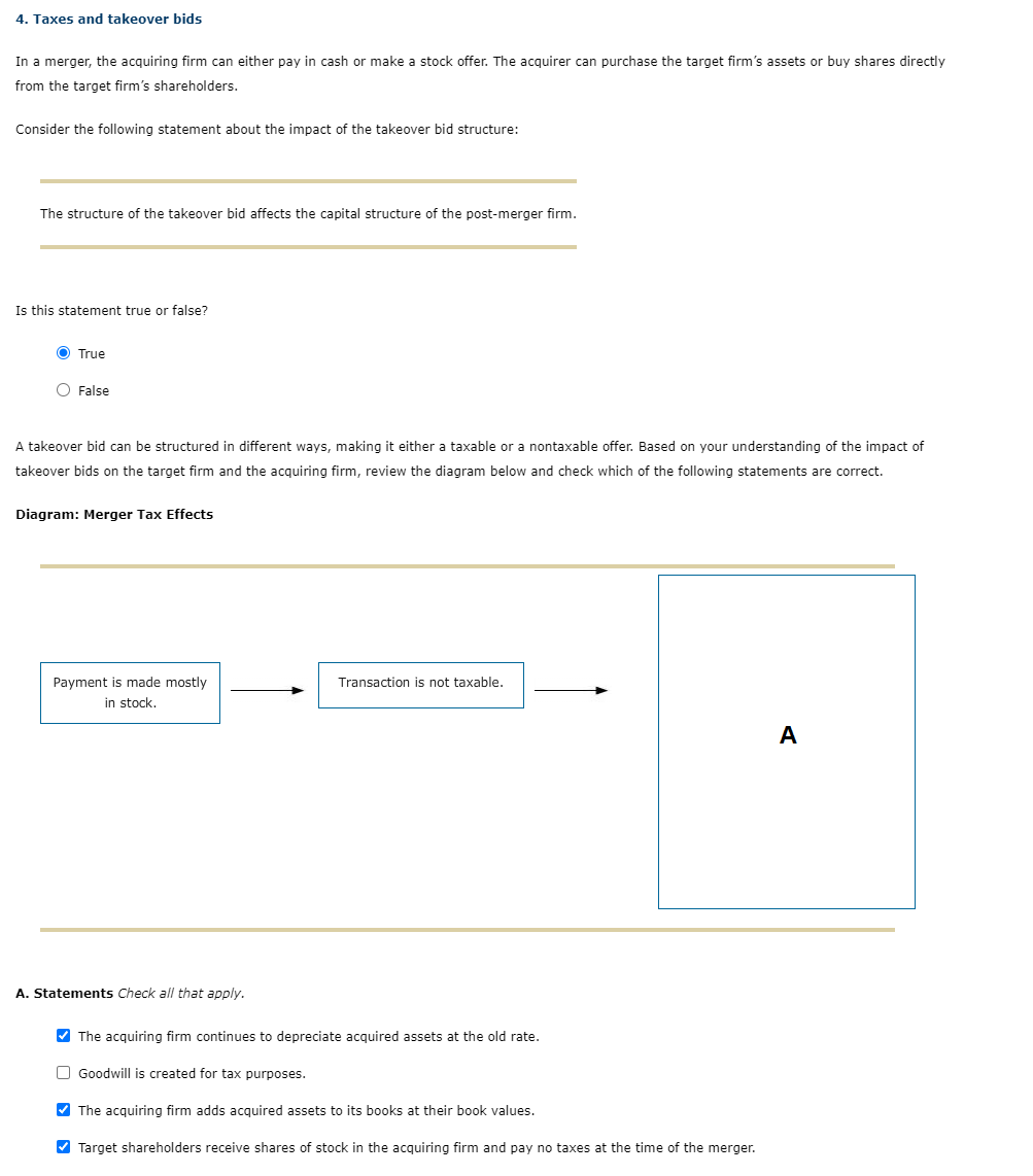 Solved 4. Taxes and takeover bids In a merger, the acquiring | Chegg.com