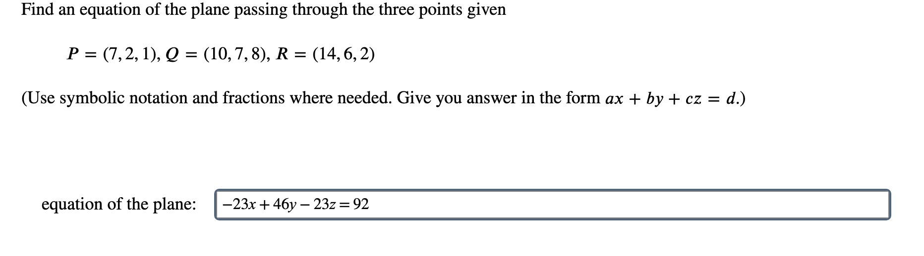 Solved Find an equation of the plane passing through the | Chegg.com