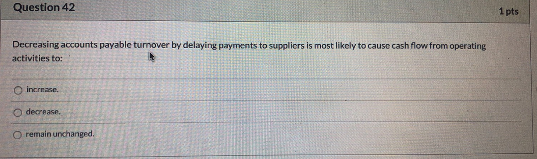 Solved Question 42 1 pts Decreasing accounts payable | Chegg.com