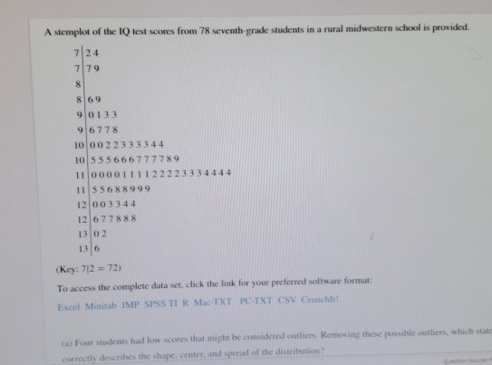Solved A stemplot of the IQ test scores from 78 | Chegg.com