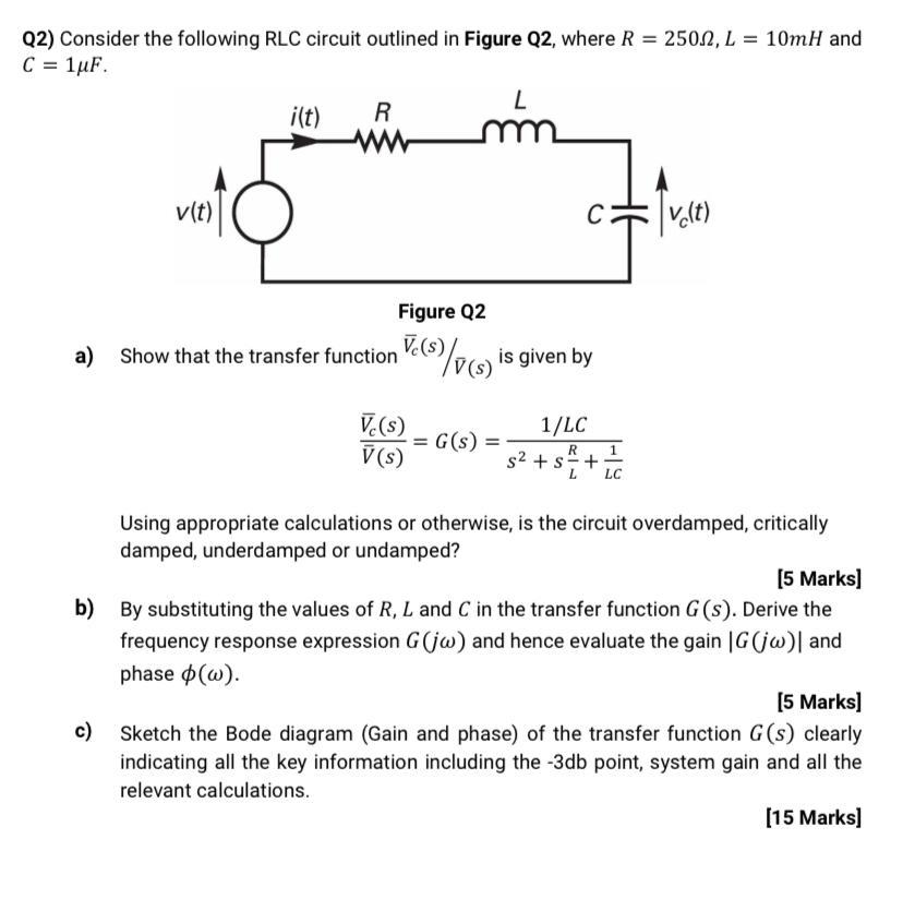 Solved Q2) Consider the following RLC circuit outlined in | Chegg.com
