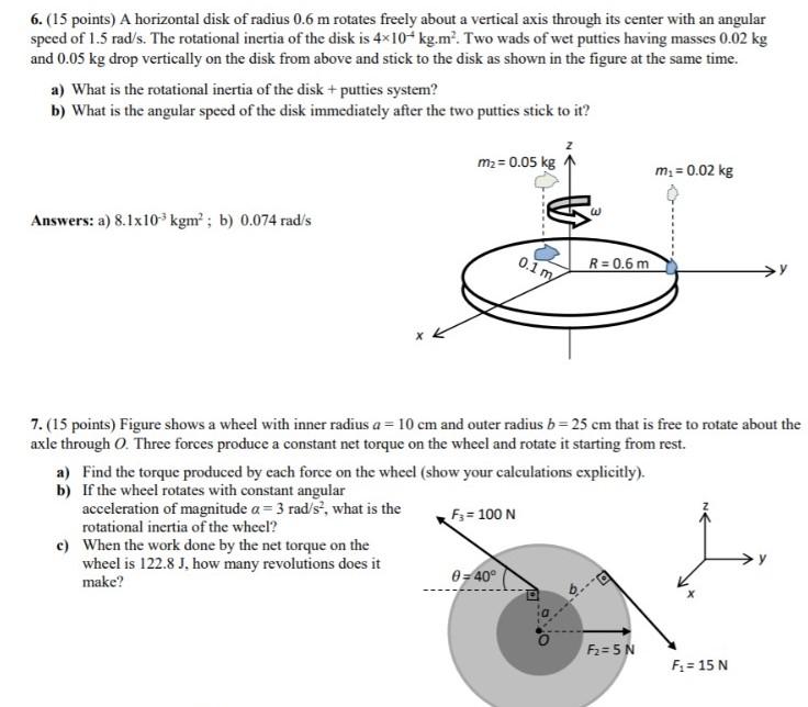 Solved 6. (15 points) A horizontal disk of radius 0.6 m | Chegg.com