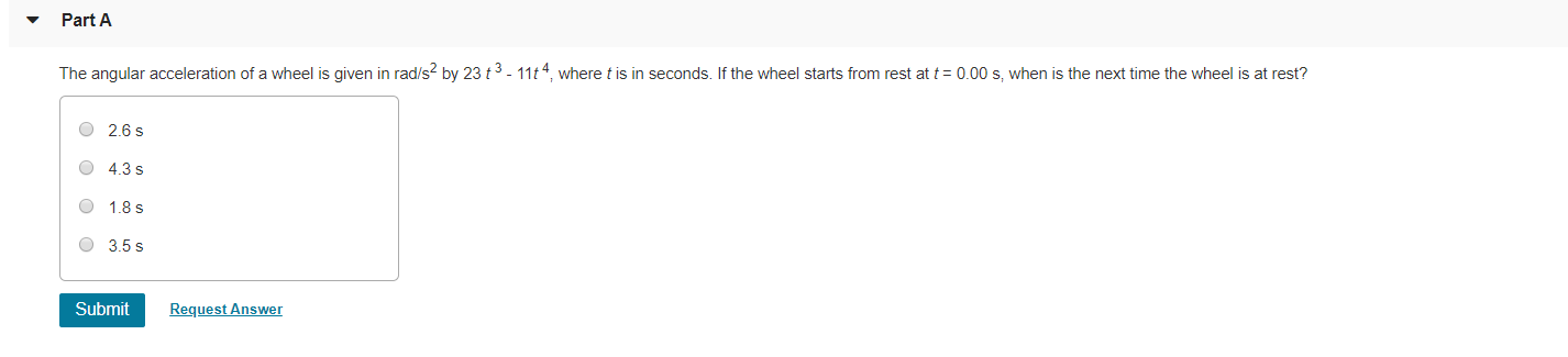 Solved Part A The angular acceleration of a wheel is given | Chegg.com