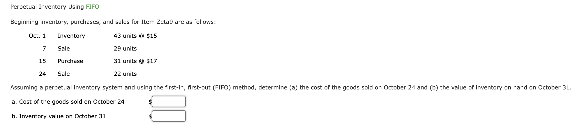 Solved Perpetual Inventory Using FIFO Beginning inventory, | Chegg.com