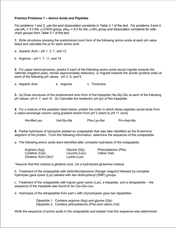 Practice Problems 1 - Amino Acids and Peptides For | Chegg.com