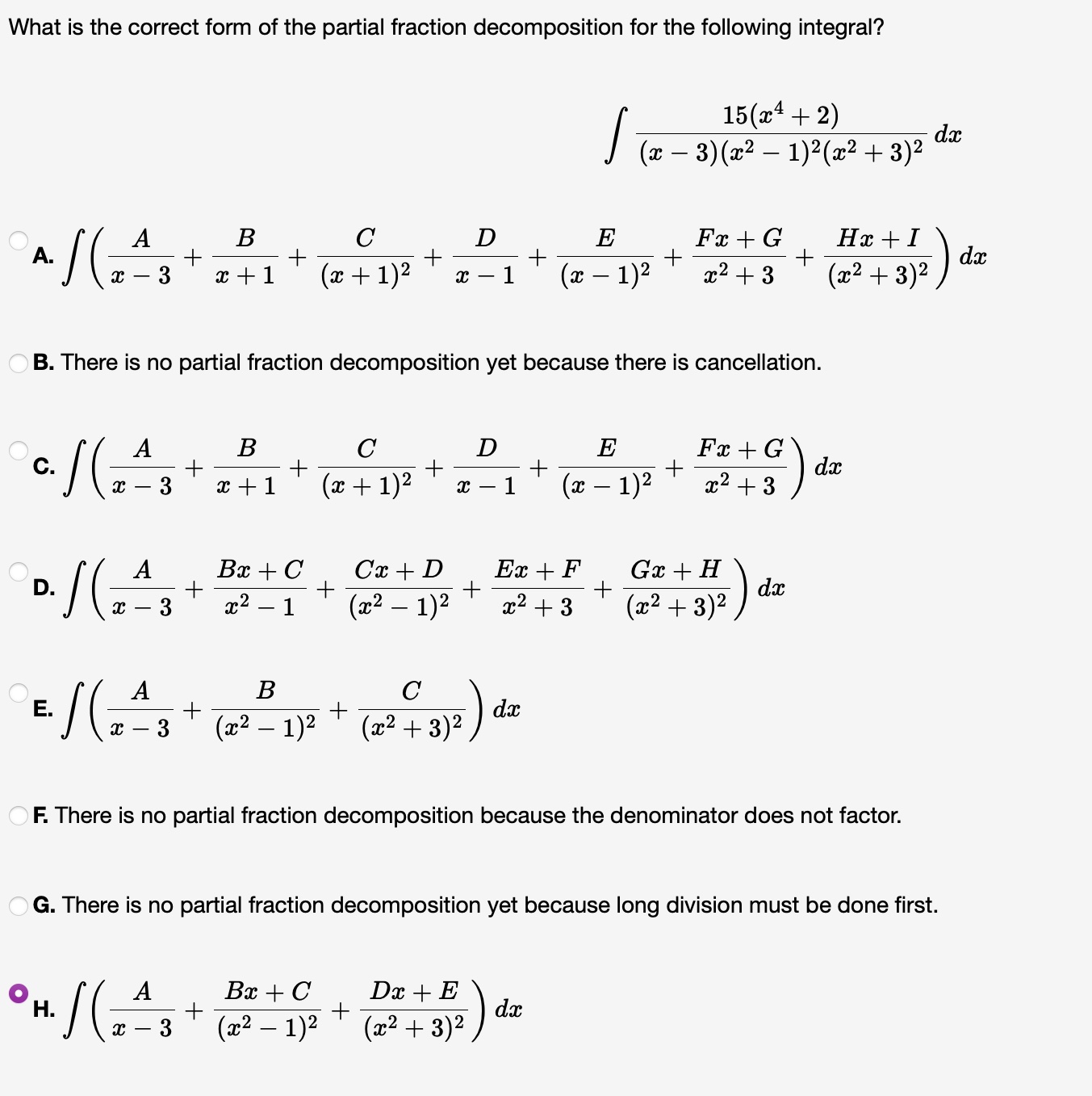 Solved What is the correct form of the partial fraction | Chegg.com