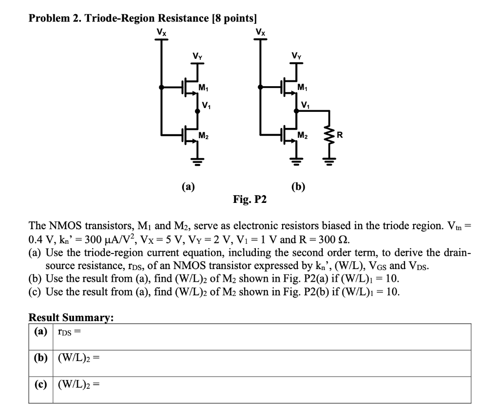 Solved Problem 2. Triode-Region Resistance [8 points] VX VX | Chegg.com