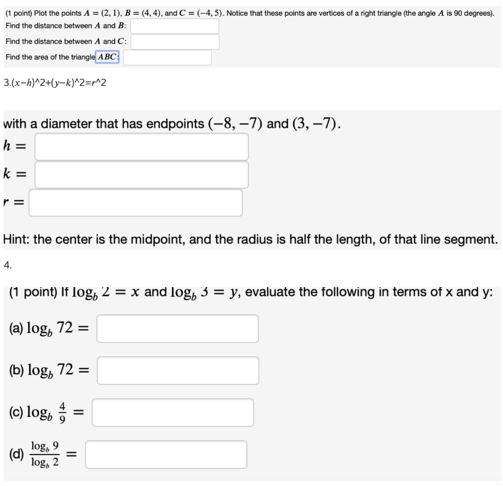 Solved (1 point) Plot the points A = (2, 1), B = (4,4), and | Chegg.com