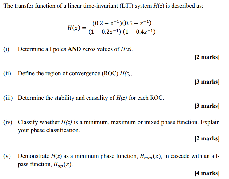Solved The transfer function of a linear time-invariant | Chegg.com