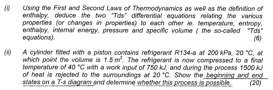 Solved (i) Using the First and Second Laws of Thermodynamics | Chegg.com