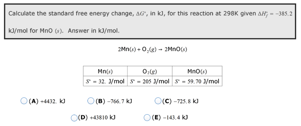 Solved -385.2 Calculate the standard free energy change, AG, | Chegg.com