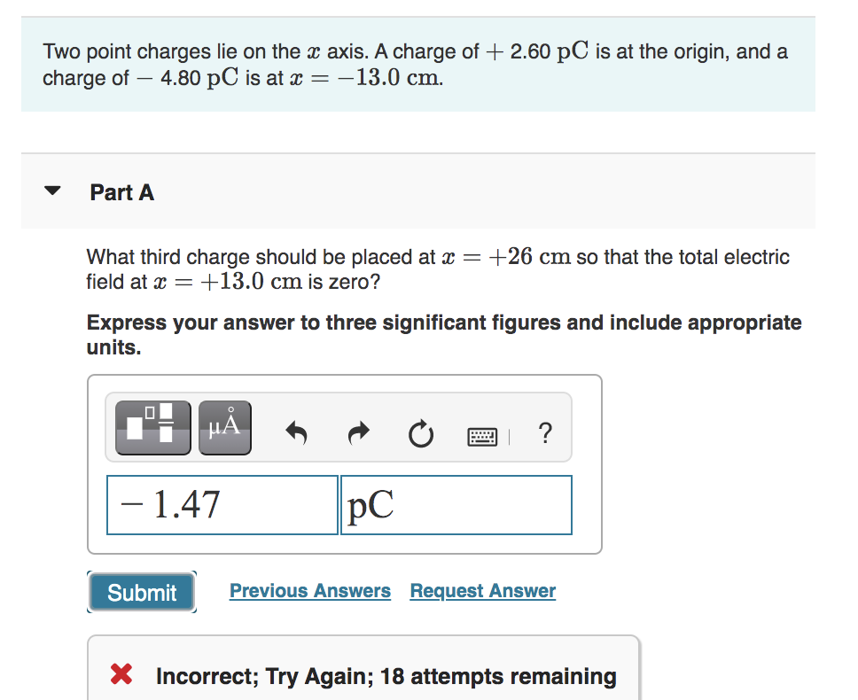Solved Two point charges lie on the x axis. A charge of | Chegg.com