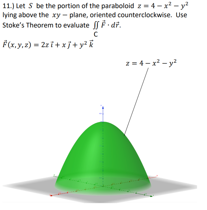 Solved 11.) Let S be the portion of the paraboloid z=4−x2−y2 | Chegg.com