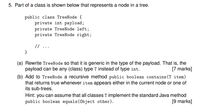 Solved 5. Part of a class is shown below that represents a | Chegg.com
