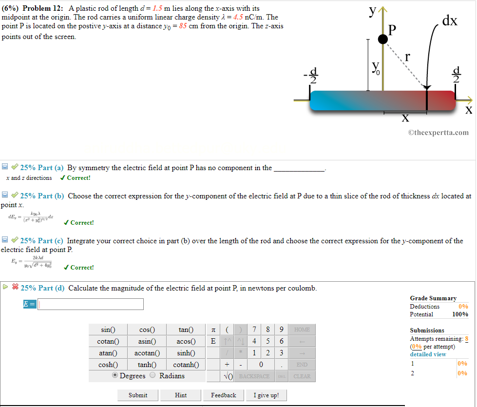 Solved (6) Problem 12 A Plastic Rod Of Length D=1.5 M L...