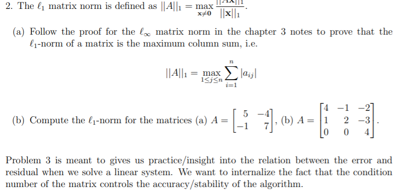Matrix Norm Explained Solved 2. The li matrix norm is defined as || A||1 = max | Chegg.com