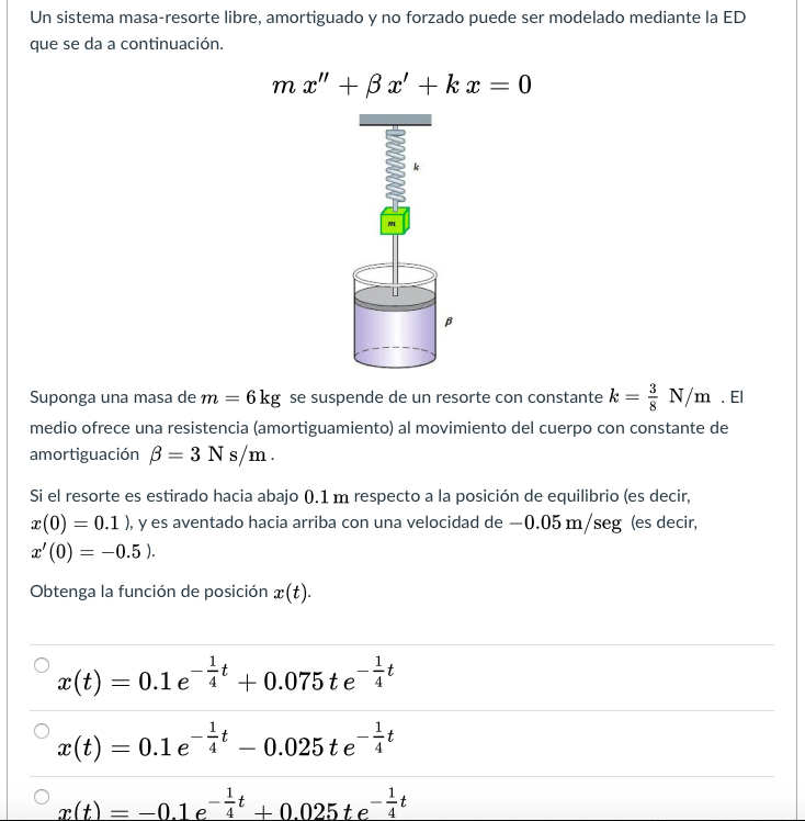 Solved Un sistema masa-resorte libre, amortiguado y no | Chegg.com