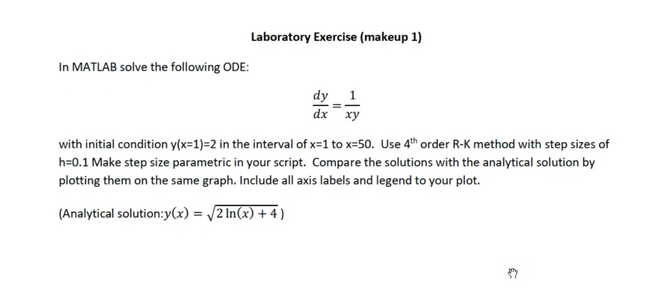 Laboratory Exercise (makeup 1) In MATLAB solve the | Chegg.com