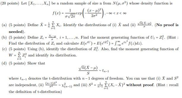 Let X1 Be A Random Sample Of Size N Chegg Com