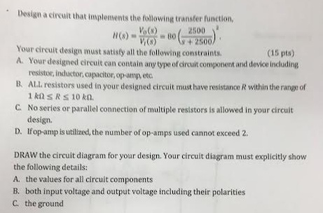 Solved Design A Circuit That Implements The Following Chegg Com