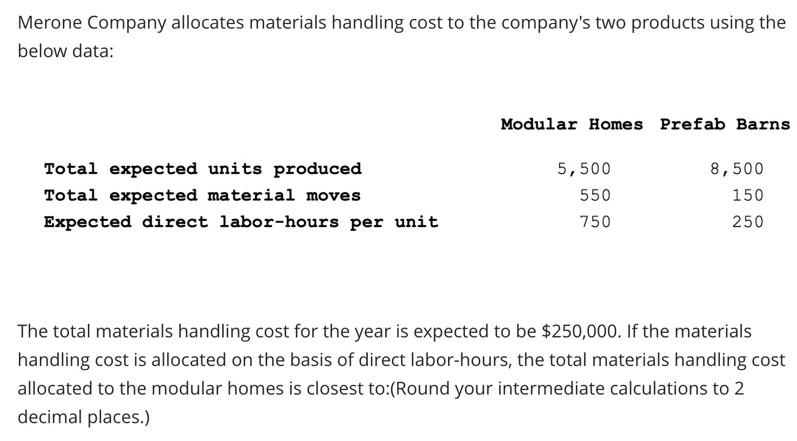 Solved Merone Company allocates materials handling cost to