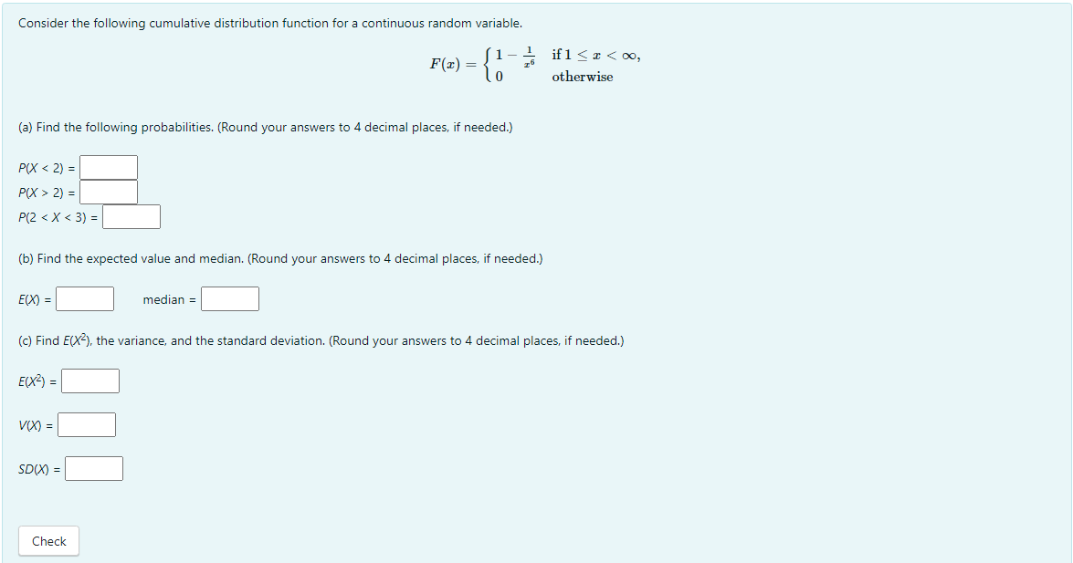 Solved Consider the following cumulative distribution | Chegg.com