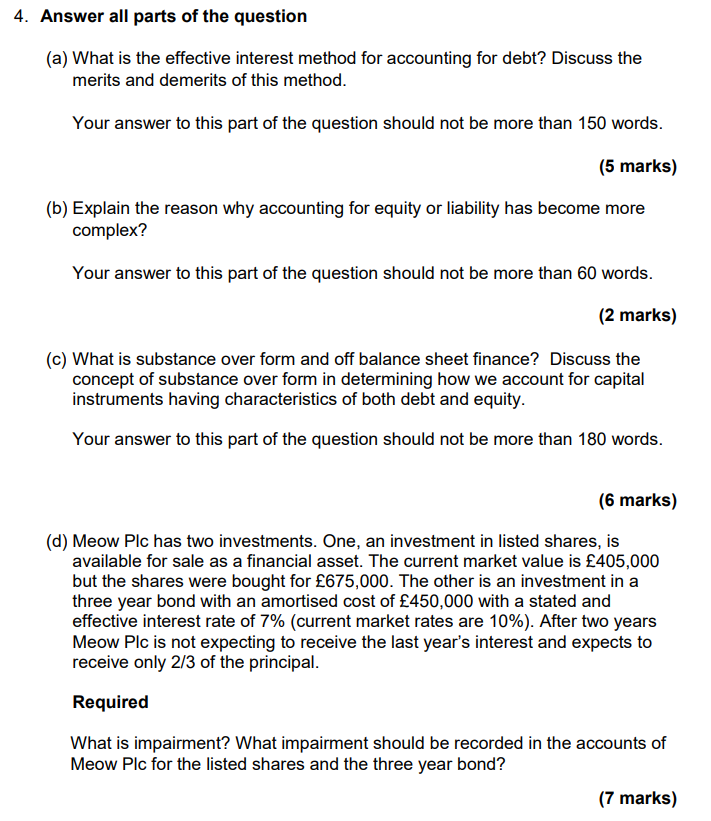 Solved 4 Answer All Parts Of The Question A What Is Th Chegg Com