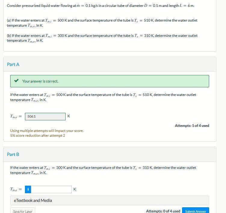 Solved Consider pressurized liquid water flowing at m = 0.1 | Chegg.com