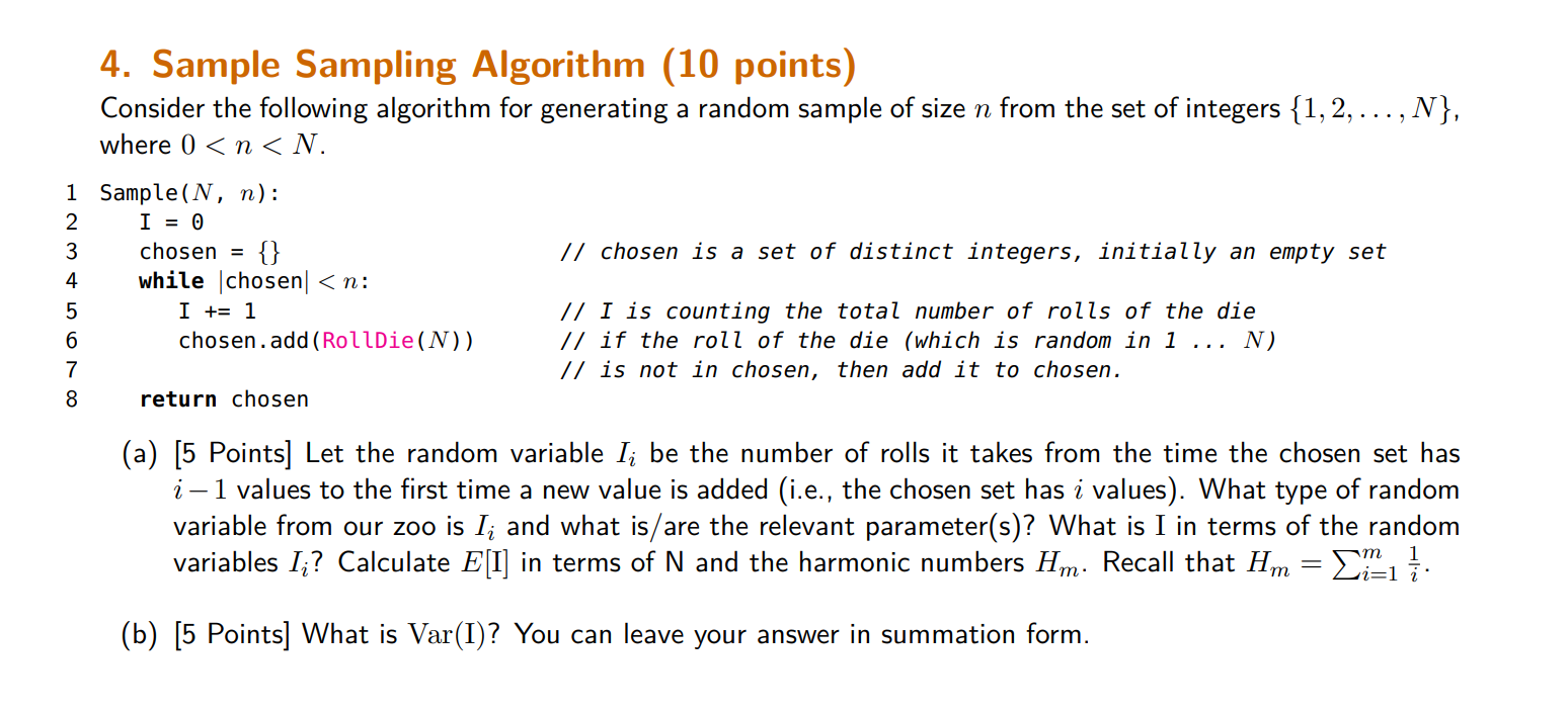 4. Sample Sampling Algorithm (10 points) Consider the | Chegg.com