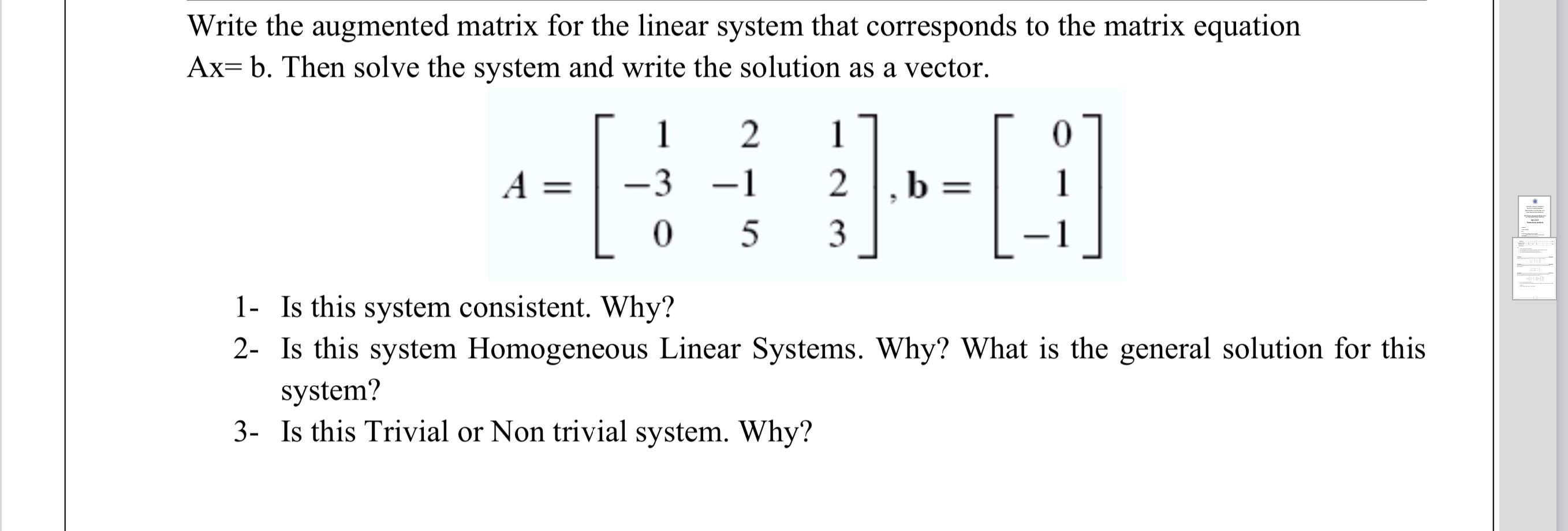 Solved Write the augmented matrix for the linear system that | Chegg.com