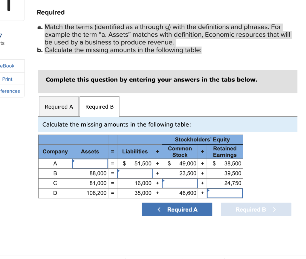 Solved Required 7 ts a. Match the terms (identified as a