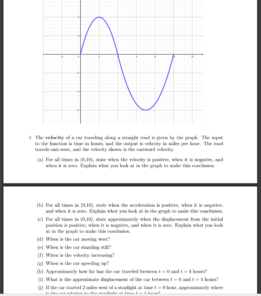 Solved 1. The velocity of a car traveling along a straight | Chegg.com