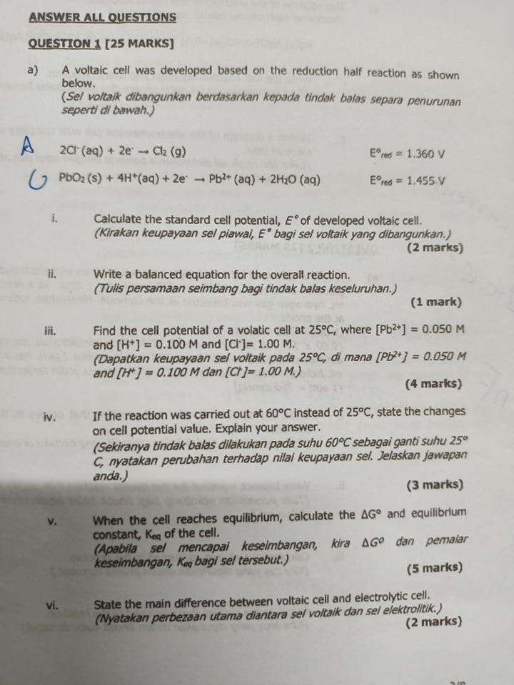 Solved ANSWER ALL QUESTIONS QUESTION 1 [25 MARKS] a) A | Chegg.com