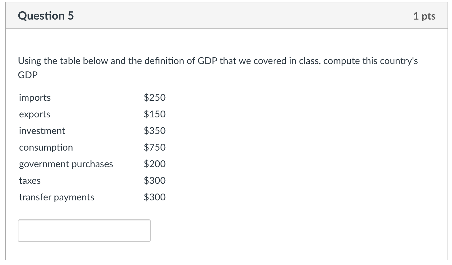 Solved Question 5 1 pts Using the table below and the | Chegg.com