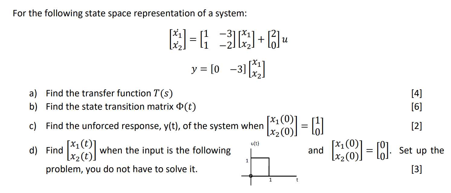 Solved For the following state space representation of a | Chegg.com