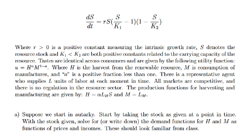 Solved dtdS=rS(K1S−1)(1−K2S) Where r>0 is a positive | Chegg.com