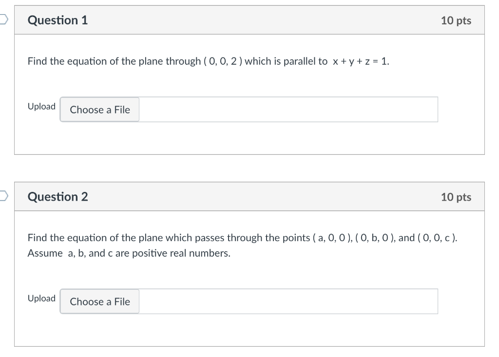 Solved Question 1 10 pts Find the equation of the plane | Chegg.com