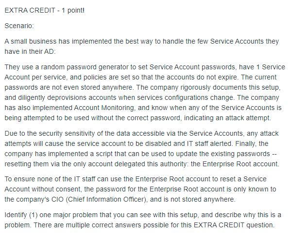 Solved extra credit 1 point scenario small business imple