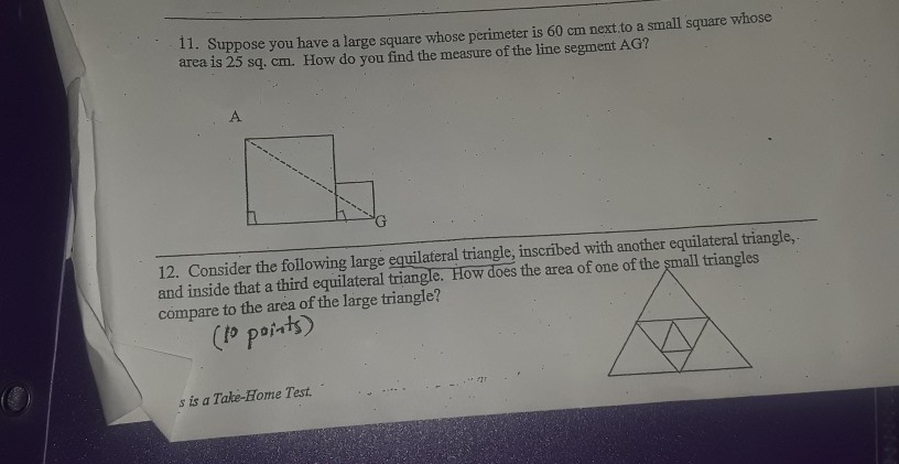 Solved 11. Suppose you have a large square whose perimeter | Chegg.com