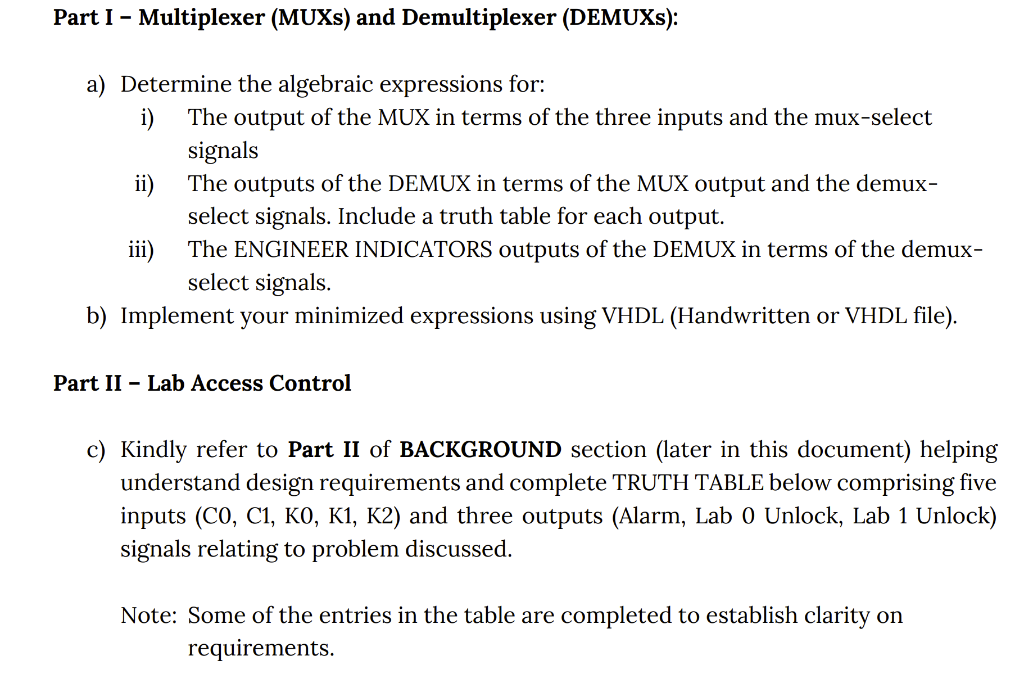 Solved Part I - Multiplexer (MUXs) And Demultiplexer | Chegg.com