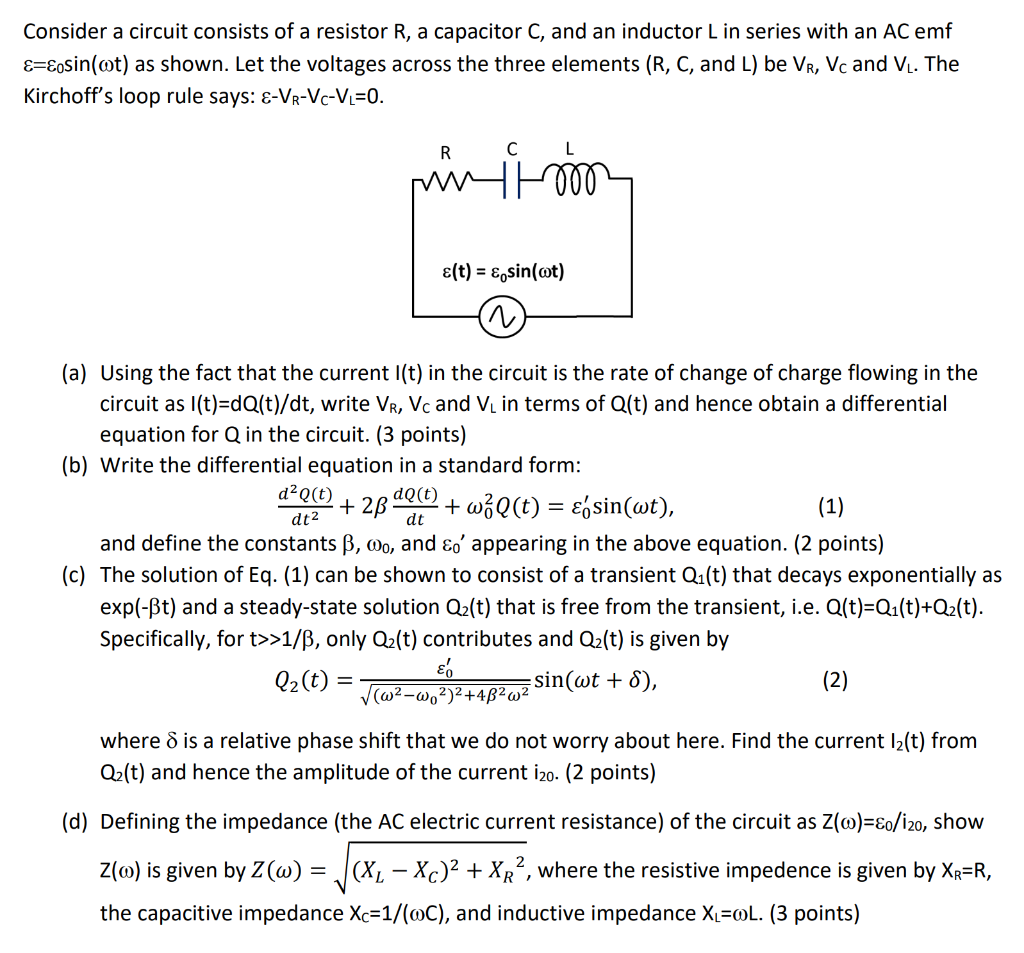 Solved Consider A Circuit Consists Of A Resistor R A Cap Chegg Com