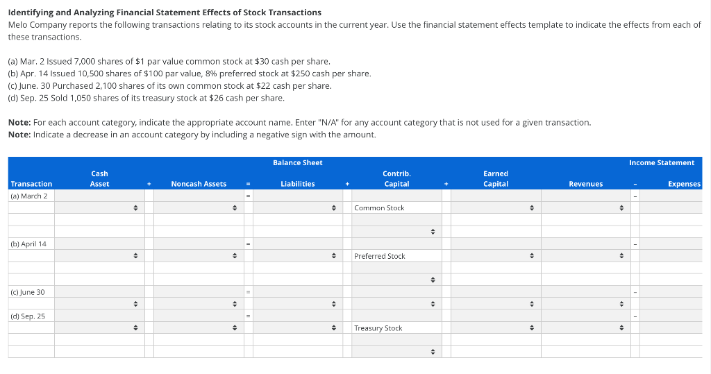 Solved Identifying and Analyzing Financial Statement Effects | Chegg.com