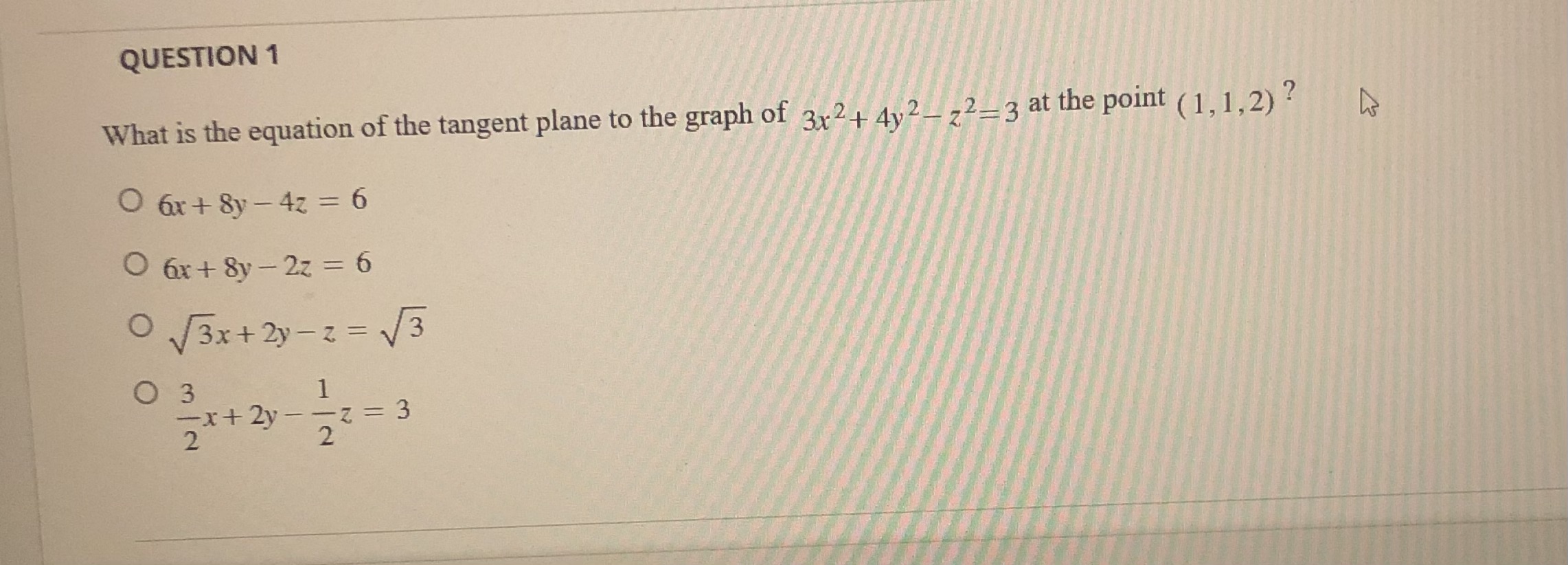 Solved What is the equation of the tangent plane to the | Chegg.com