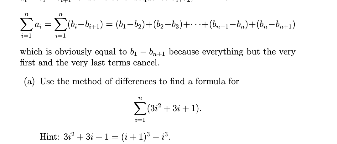 Solved n n Lai = (b;-bi+1) = (b? – 62)+(b2 – 63) | Chegg.com