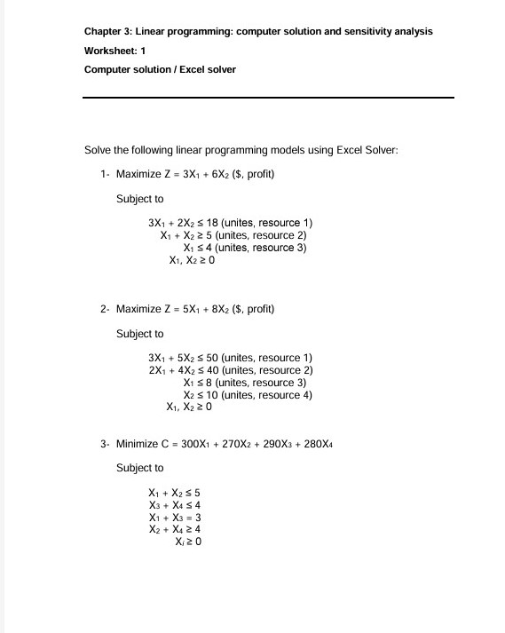 Solved Chapter 3: Linear programming: computer solution and | Chegg.com