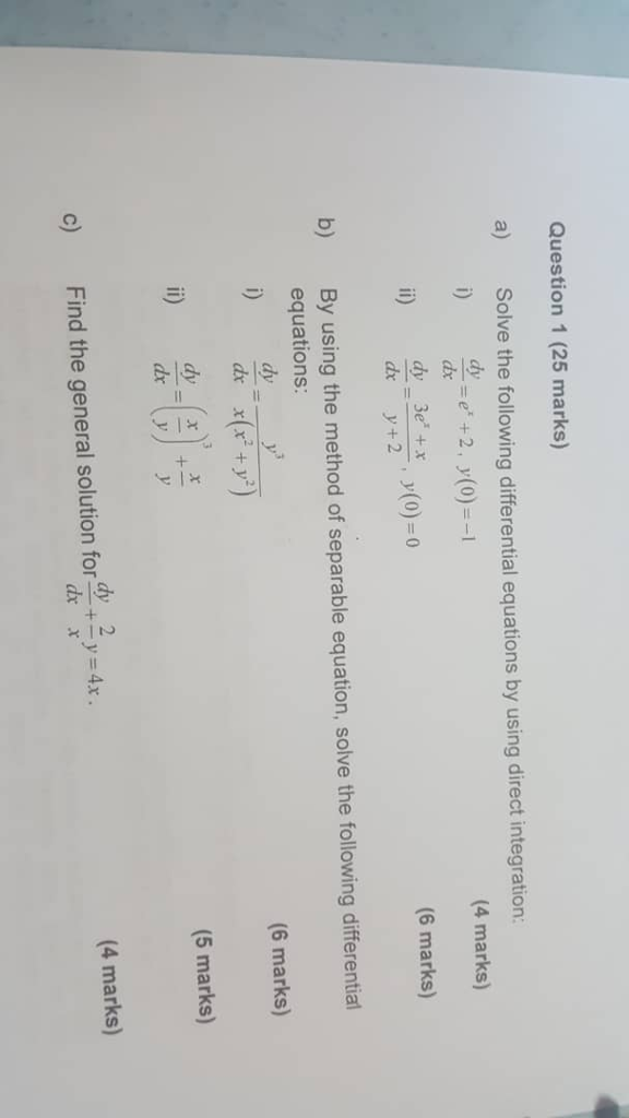 Solved Question 1 (25 marks) a) Solve the following | Chegg.com