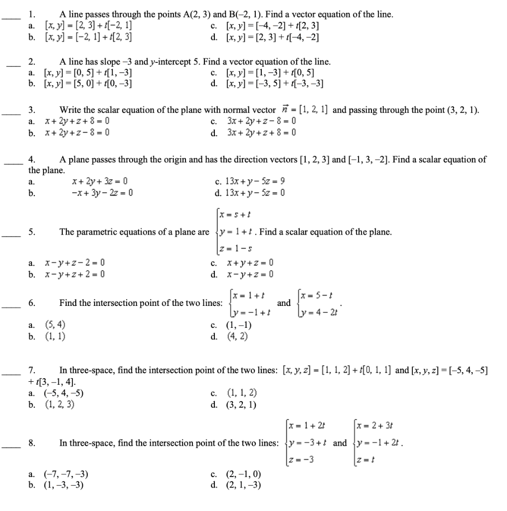 Solved 1. A line passes through the points A(2, 3) and B(-2, | Chegg.com