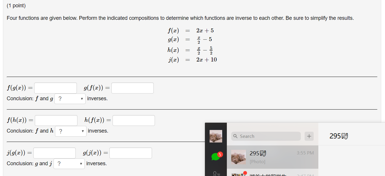 Solved (1 point) Four functions are given below. Perform the | Chegg.com